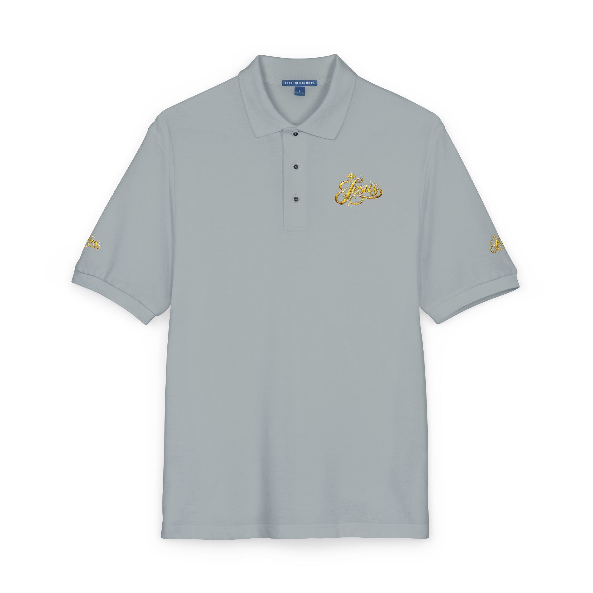 Jesus Gold Fleur Embroidered Polo – Christian Faith Collared Shirt | Elegant Unisex Church Polo