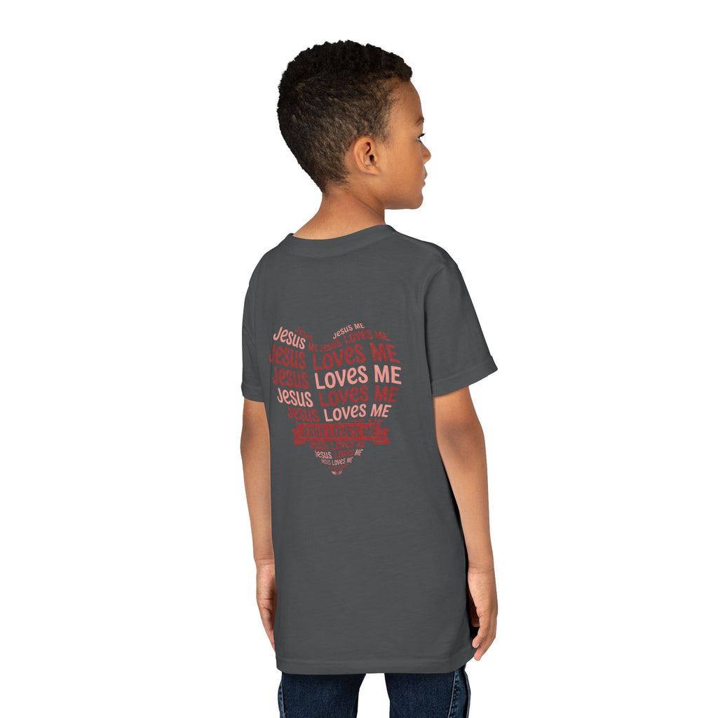 Jesus Loves Me Youth T-Shirt – Heart Word Cloud Christian Kids Tee | Faith Inspired Youth Shirt