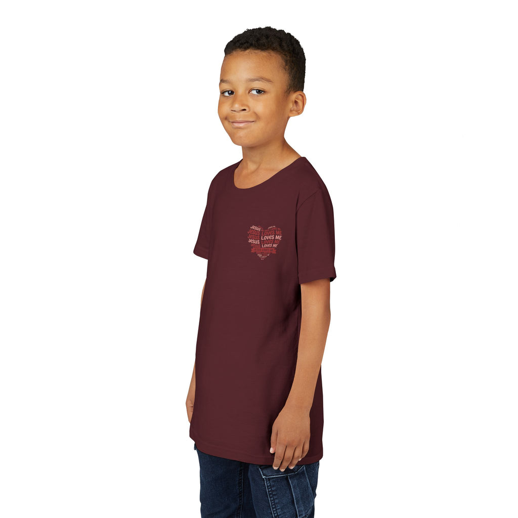 Jesus Loves Me Youth T-Shirt – Heart Word Cloud Christian Kids Tee | Faith Inspired Youth Shirt