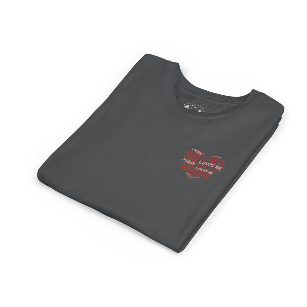 Jesus Loves Me Youth T-Shirt – Heart Word Cloud Christian Kids Tee | Faith Inspired Youth Shirt
