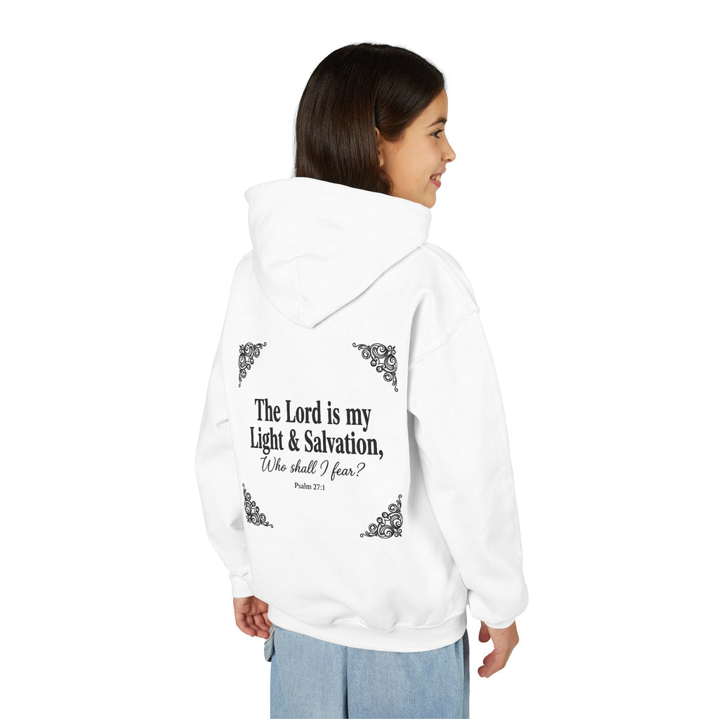Youth “The Lord is My Light & Salvation” Hoodie – Psalm 27 Christian Kids Sweatshirt