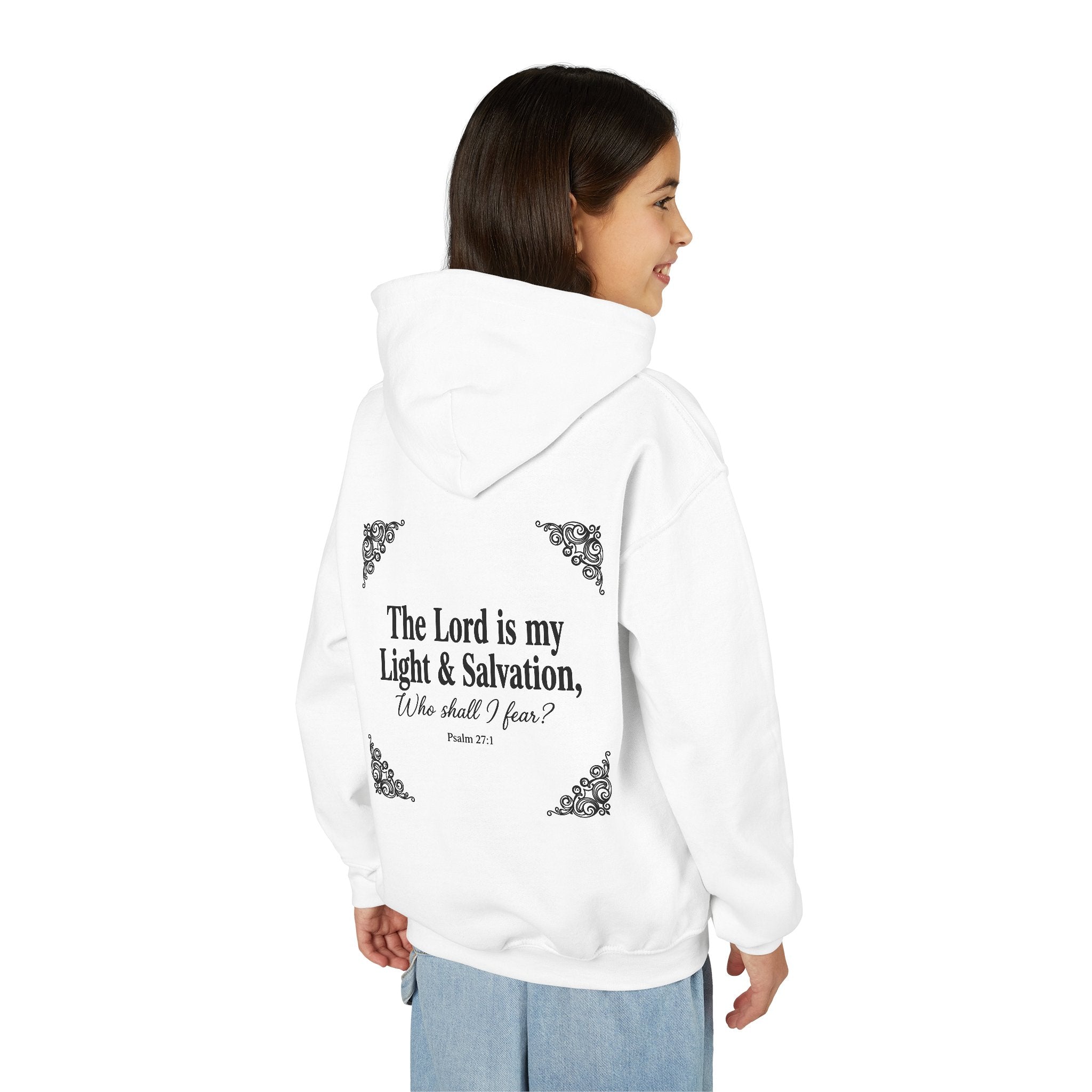 Youth “The Lord is My Light & Salvation” Hoodie – Psalm 27 Christian Kids Sweatshirt