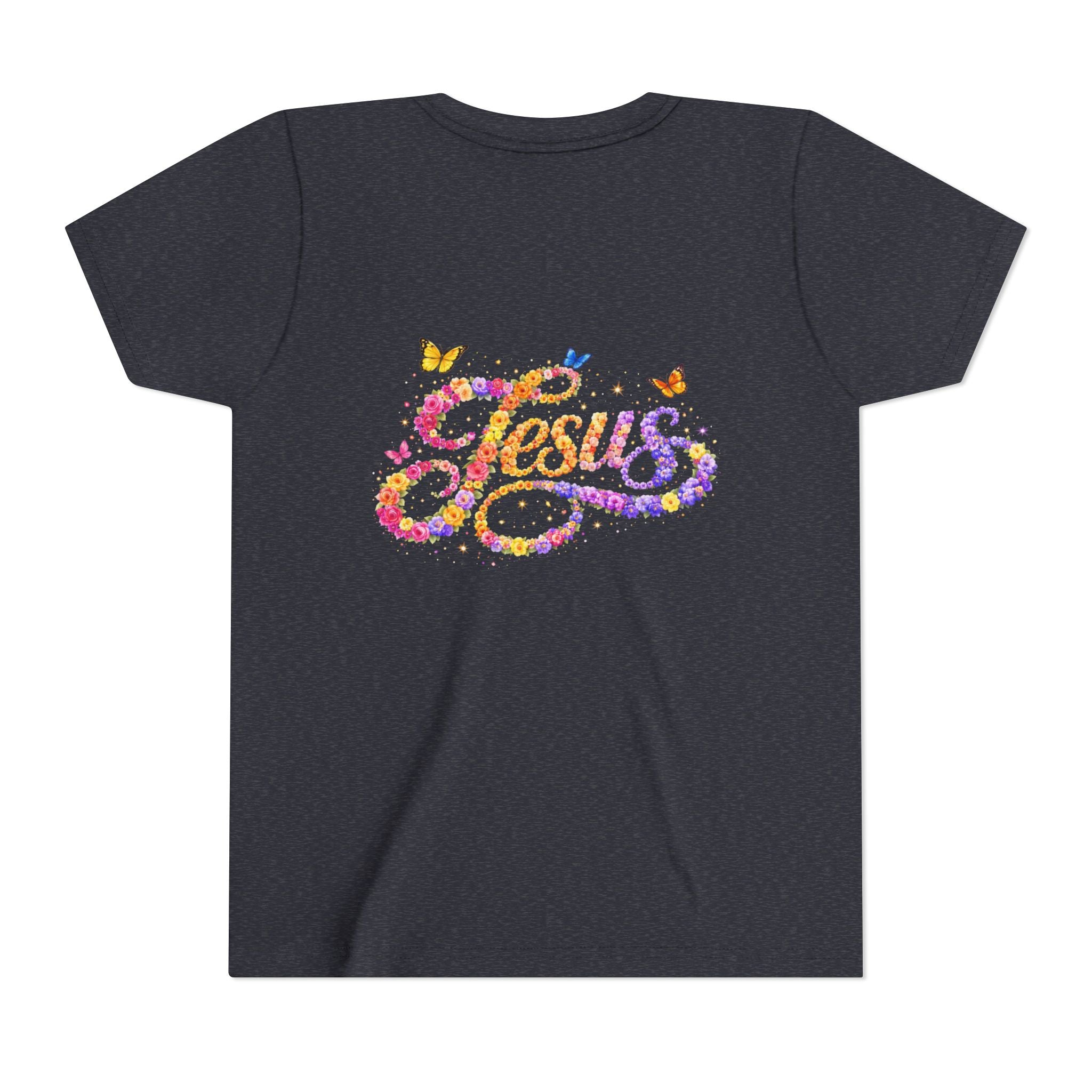 Youth Jesus Floral Script T-Shirt – Butterfly Christian Kids Tee | Faith Youth Shirt