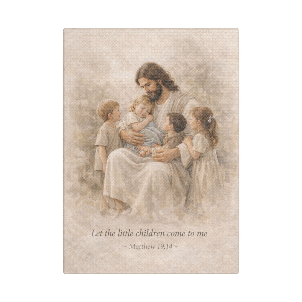 Let the Little Children Come to Me Canvas Print – Matthew 19:14 Christian Wall Art | Jesus with Children Faith Canvas