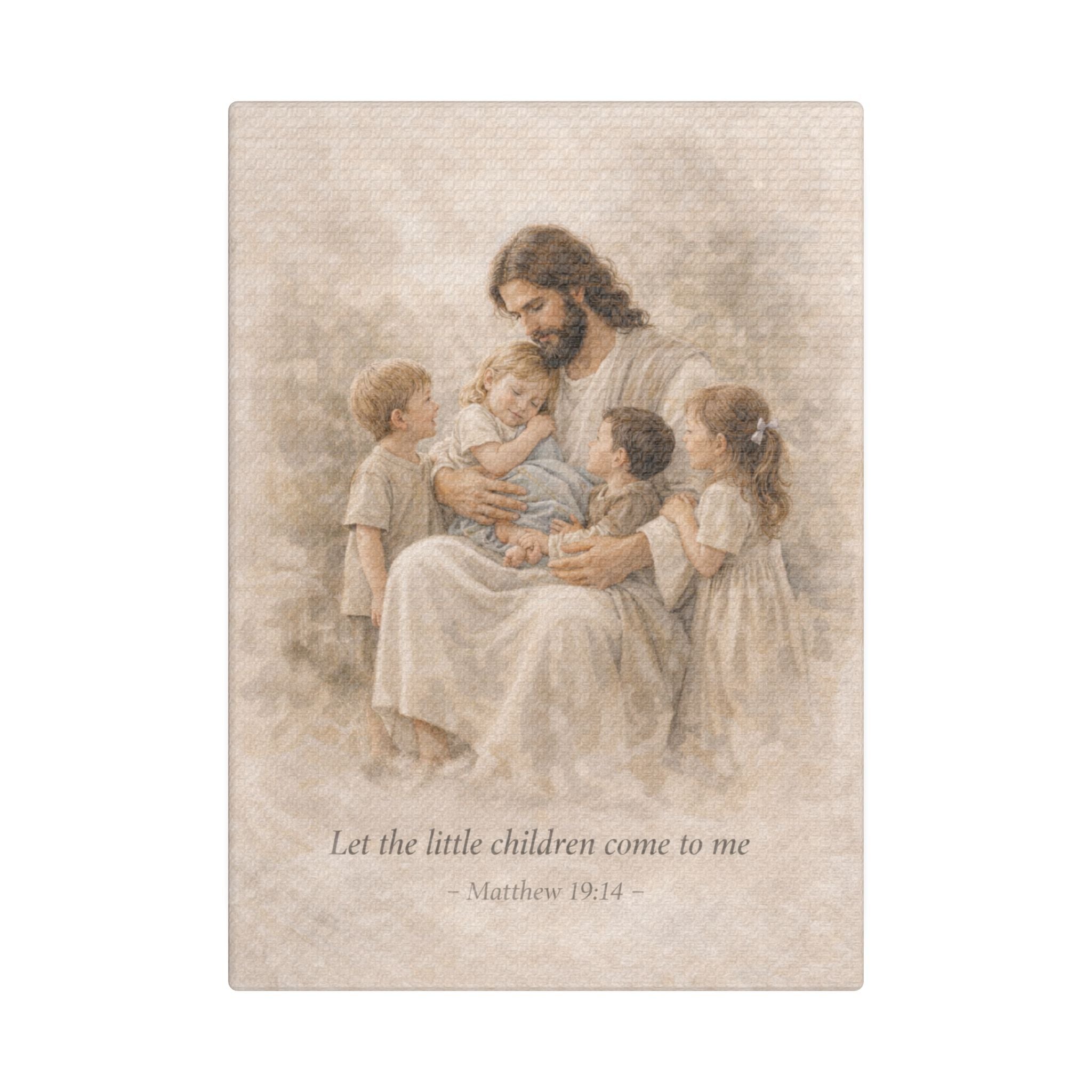 Jesus with Children Satin Stretched Canvas — “Let the little children come to me” (Matthew 19:14)