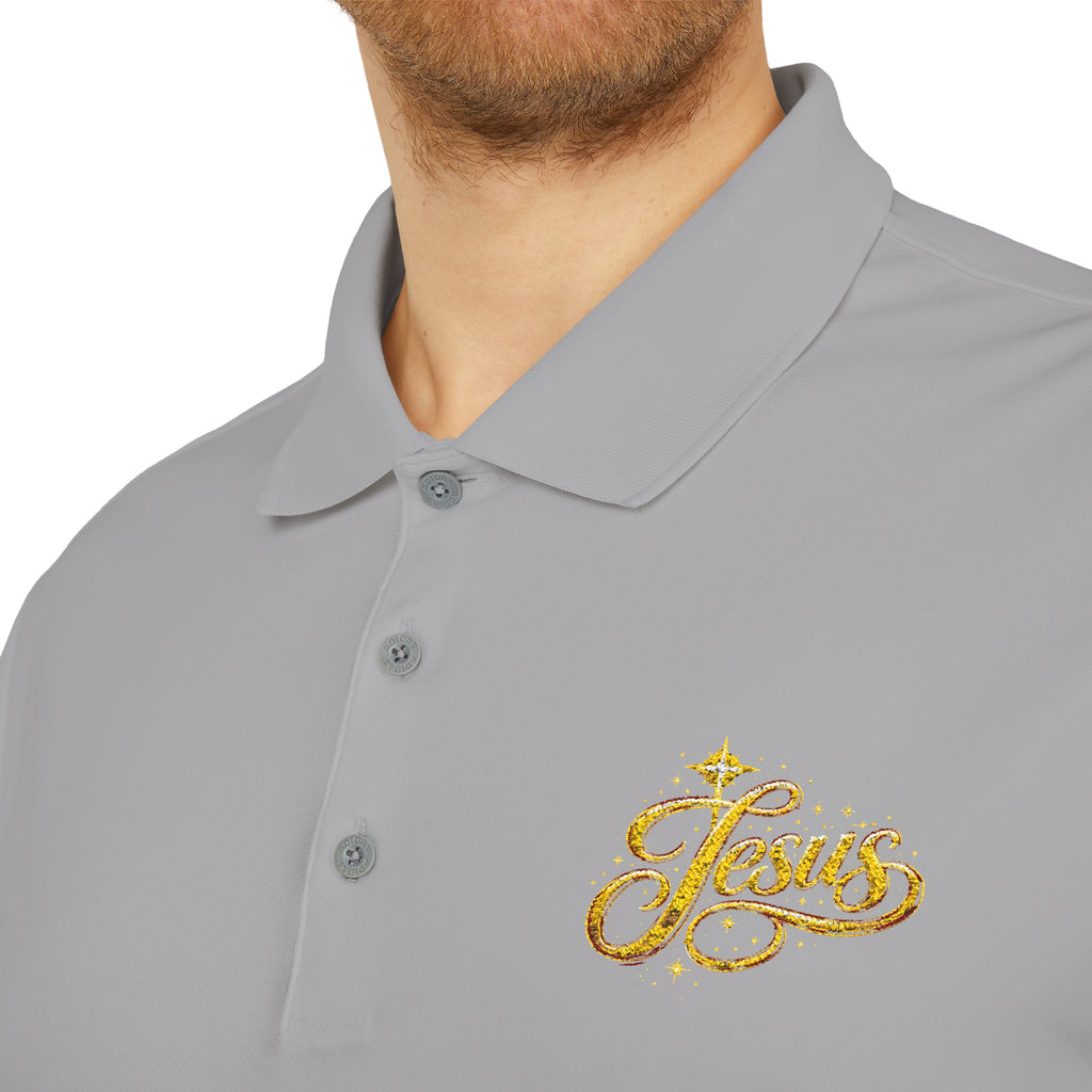 'Jesus' Script Embroidered Polo — Gold Faith Golf Shirt