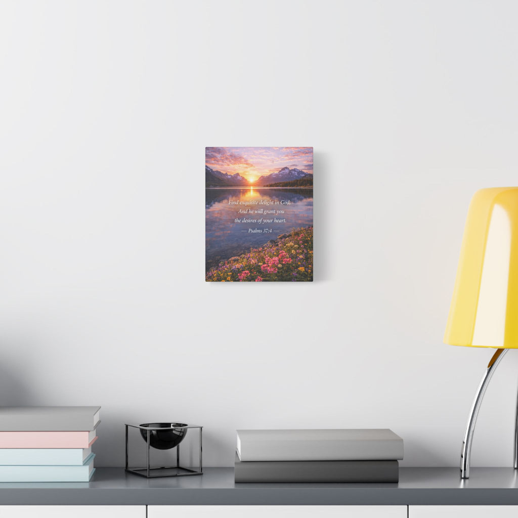 Sunset Lake Psalm 37:4 Canvas — Peaceful Christian Scripture Wall Art
