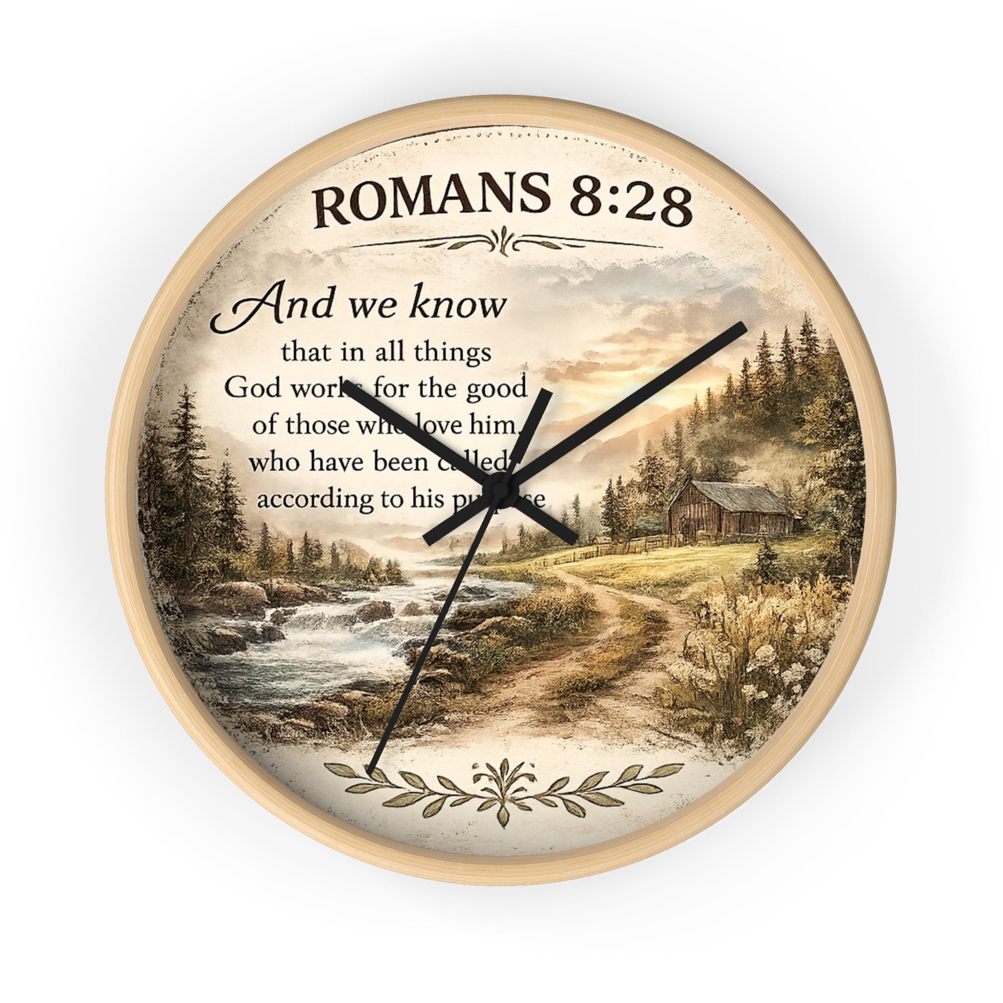 Romans 8:28 Wall Clock | Inspirational Christian Scripture Clock | Rustic Faith Home Decor