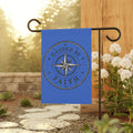 Christian garden flag featuring a vintage distressed compass design with the words “Guided By Faith” in rustic farmhouse style on a double-sided outdoor banner.