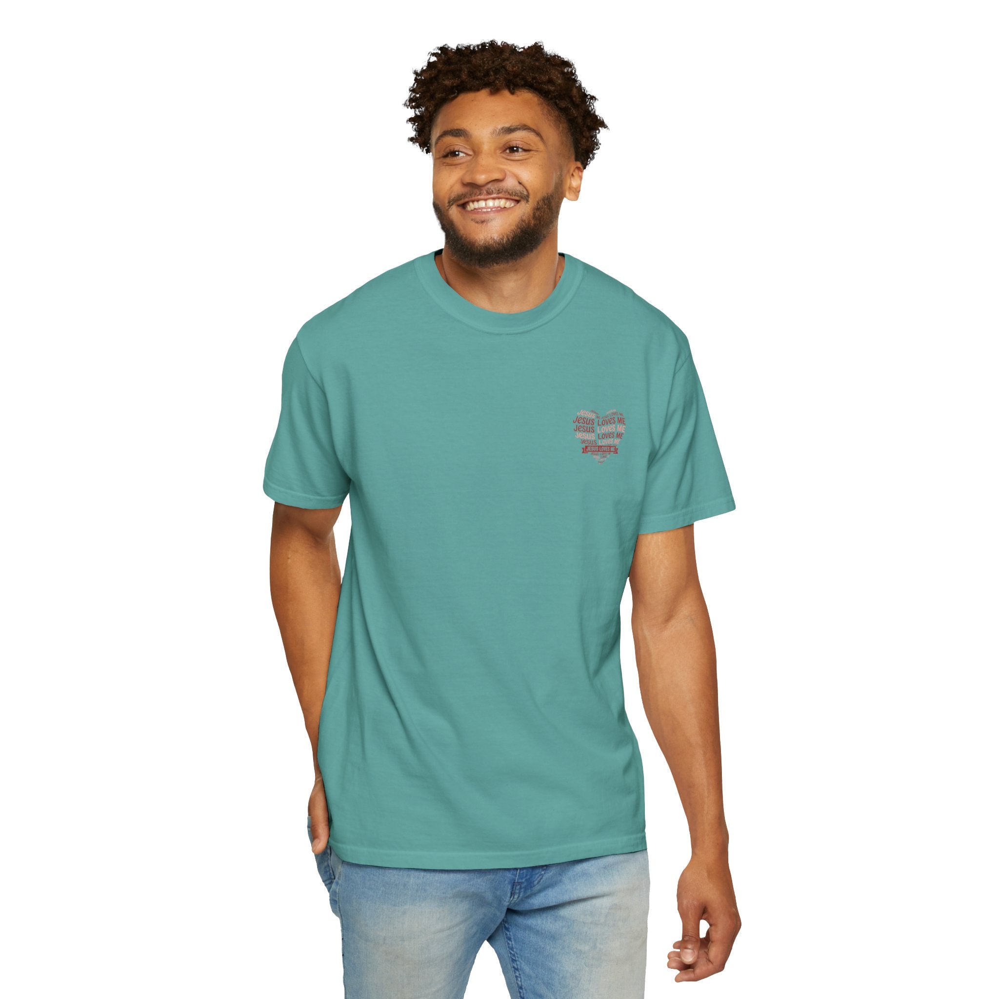 Jesus Loves Me Heart Garment-Dyed T-Shirt – Christian Faith Tee | Vintage Style Inspirational Shirt