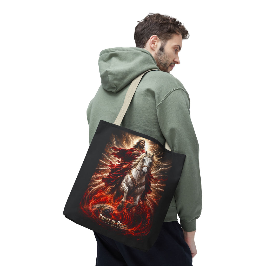 Prince of Peace Tote Bag | Jesus Riding White Horse Christian Tote | Inspirational Faith Carryall
