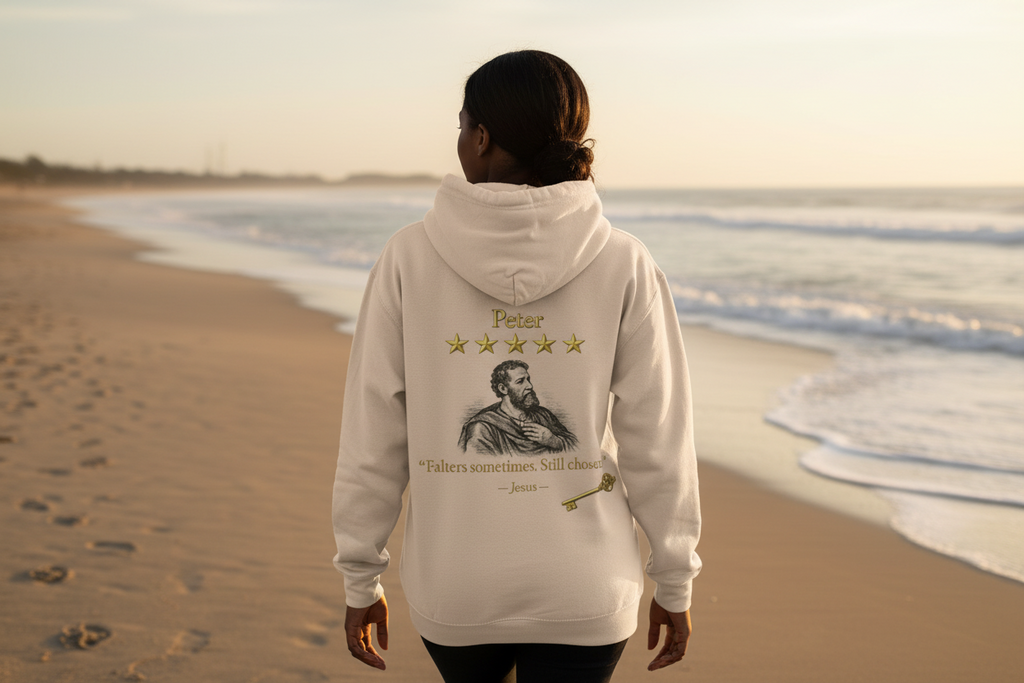 Peter – Hoodie | “Fallen Sometimes. Still Chosen.” Faith Graphic – Five-Star Faith Series