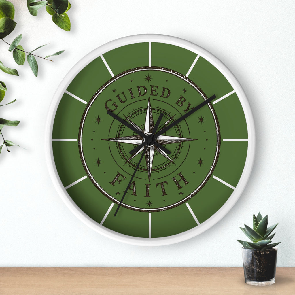 Guided by Faith Compass Wall Clock | Rustic Christian Clock | Inspirational Faith Home Decor