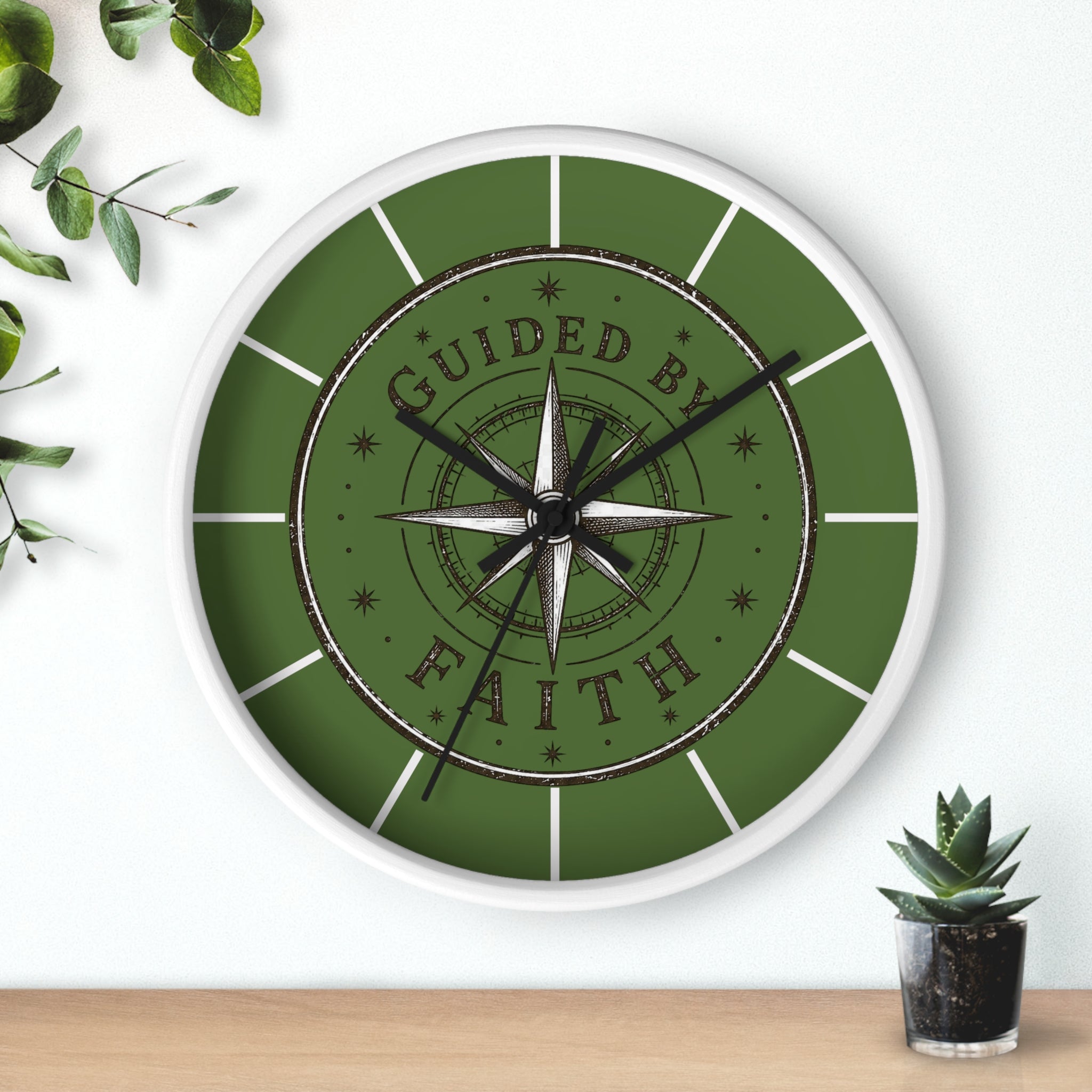 Guided by Faith Compass Wall Clock | Rustic Christian Clock | Inspirational Faith Home Decor