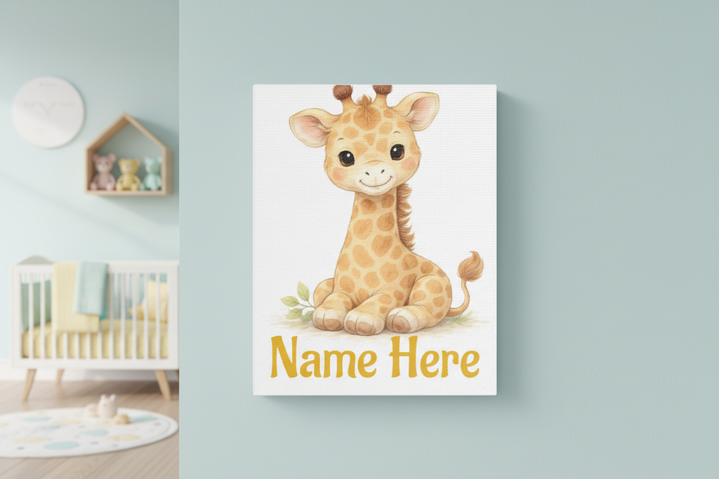 Personalized Giraffe Canvas — Custom Name Nursery Wall Art