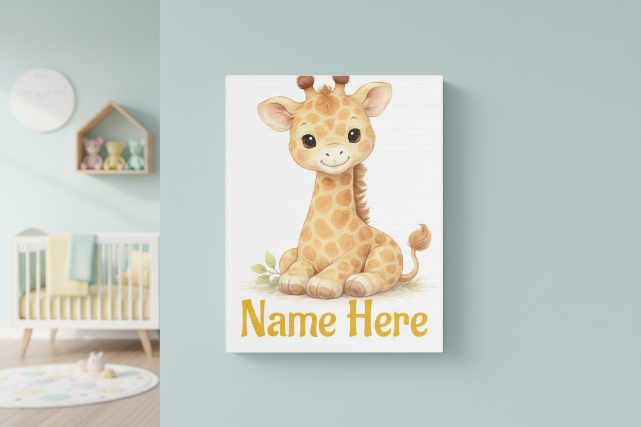 Personalized Giraffe Canvas — Custom Name Nursery Wall Art