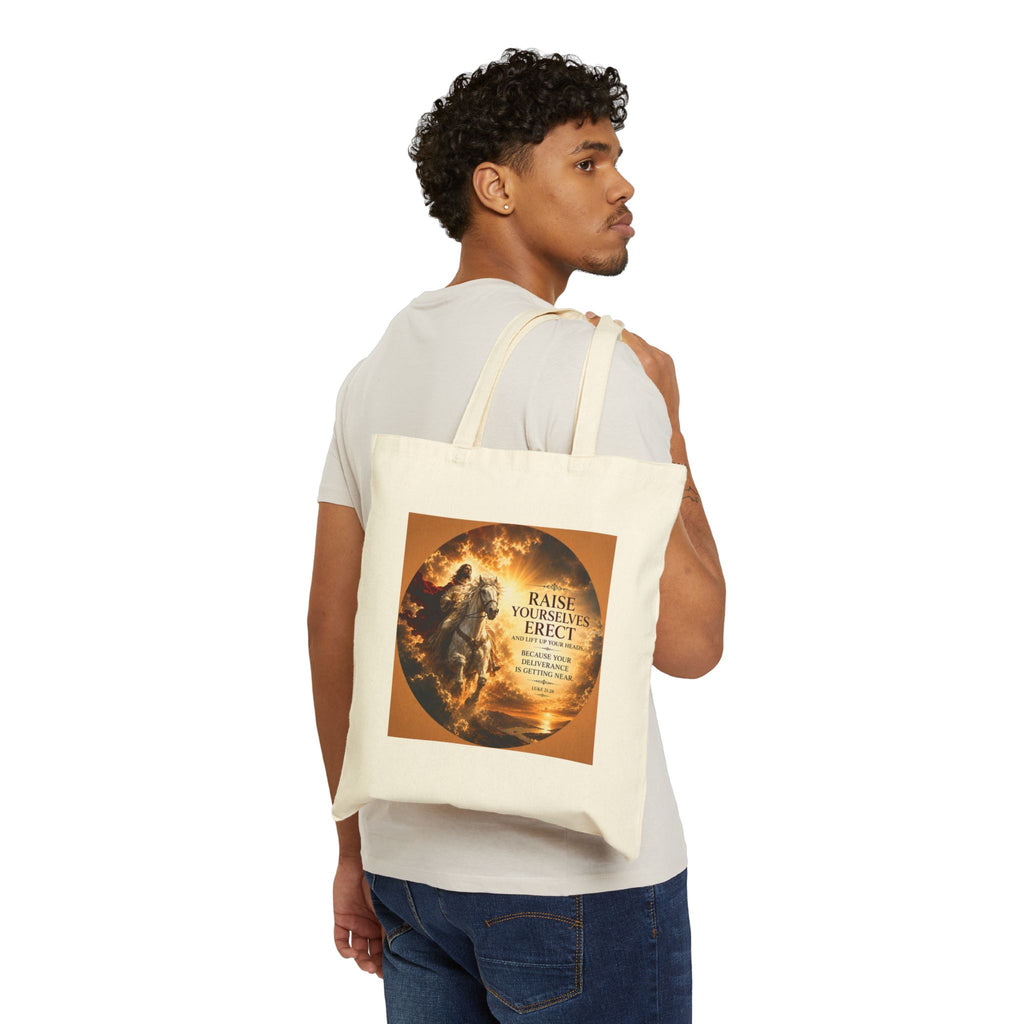 Raise Yourselves Erect Tote Bag | Luke 21:28 Christian Canvas Tote | Inspirational Scripture Shopper