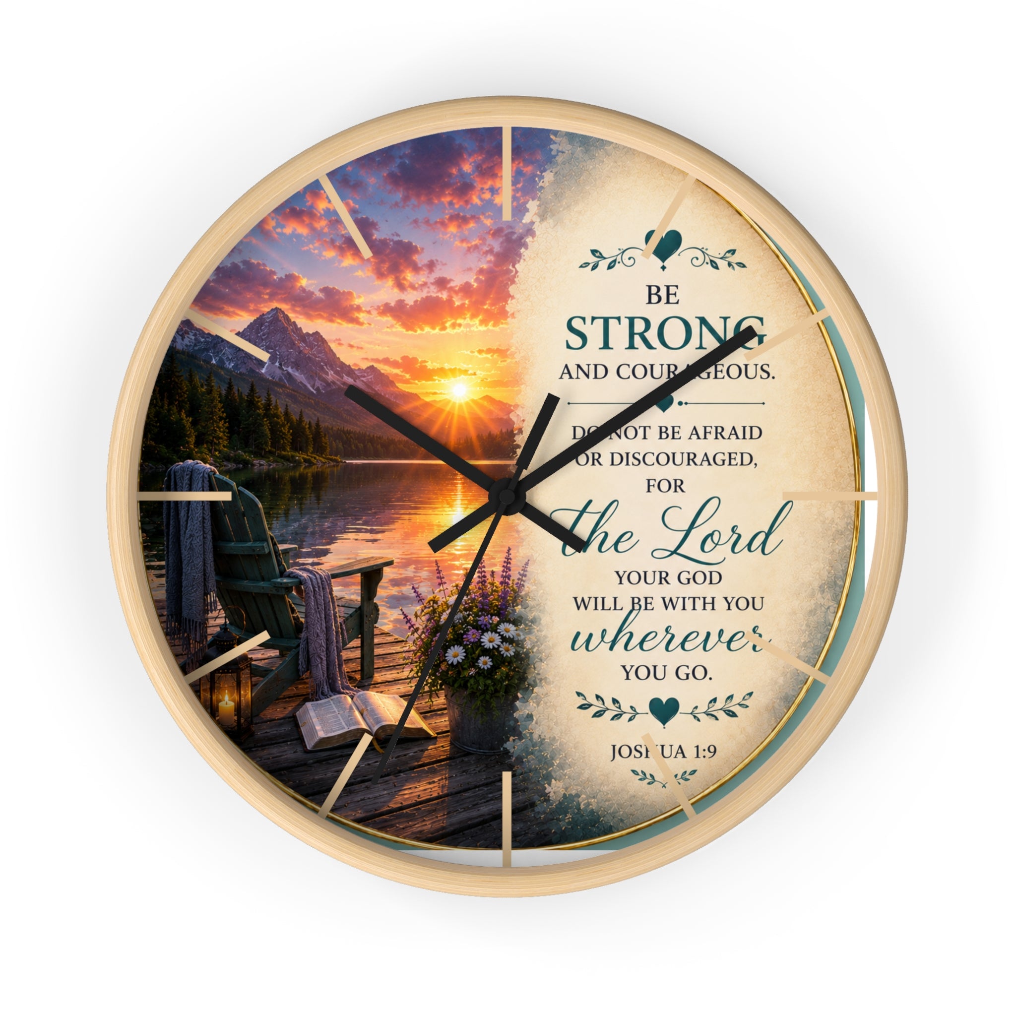 Joshua 1:9 Wall Clock | Be Strong and Courageous Christian Clock | Inspirational Scripture Decor