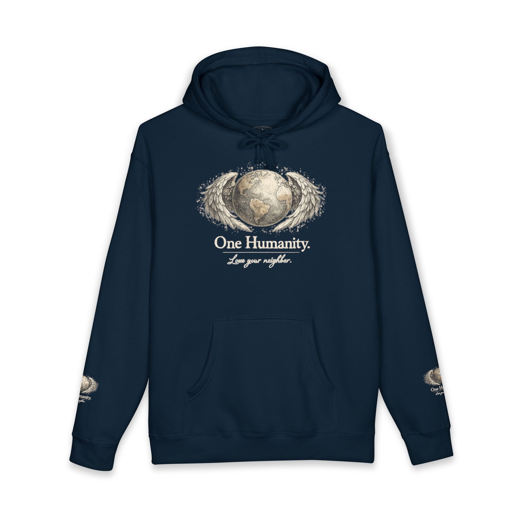 “One Humanity” Hoodie – “Love Your Neighbor” Earth & Wings Graphic Sweatshirt