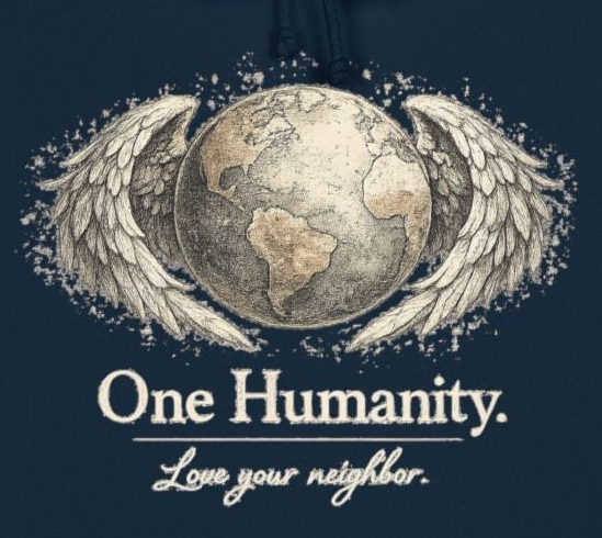 “One Humanity” Hoodie – “Love Your Neighbor” Earth & Wings Graphic Sweatshirt