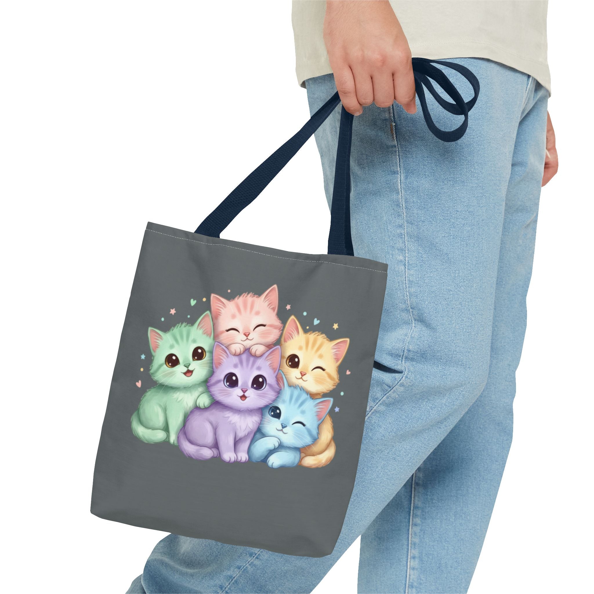 Pastel Rainbow Kittens Tote Bag – Cute Cat Lover Tote | Colorful Cat Market Bag