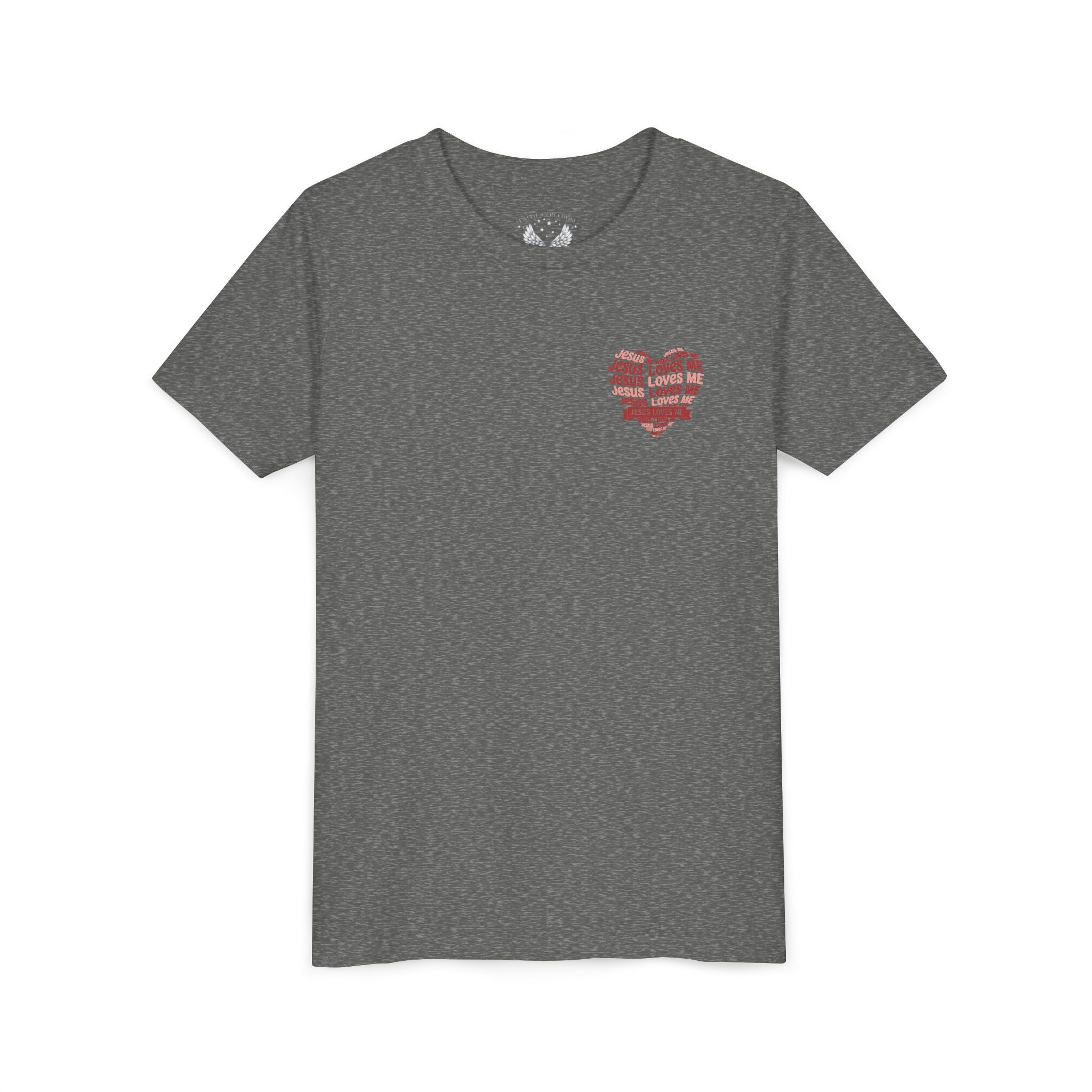 Jesus Loves Me Youth T-Shirt – Heart Word Cloud Christian Kids Tee | Faith Inspired Youth Shirt