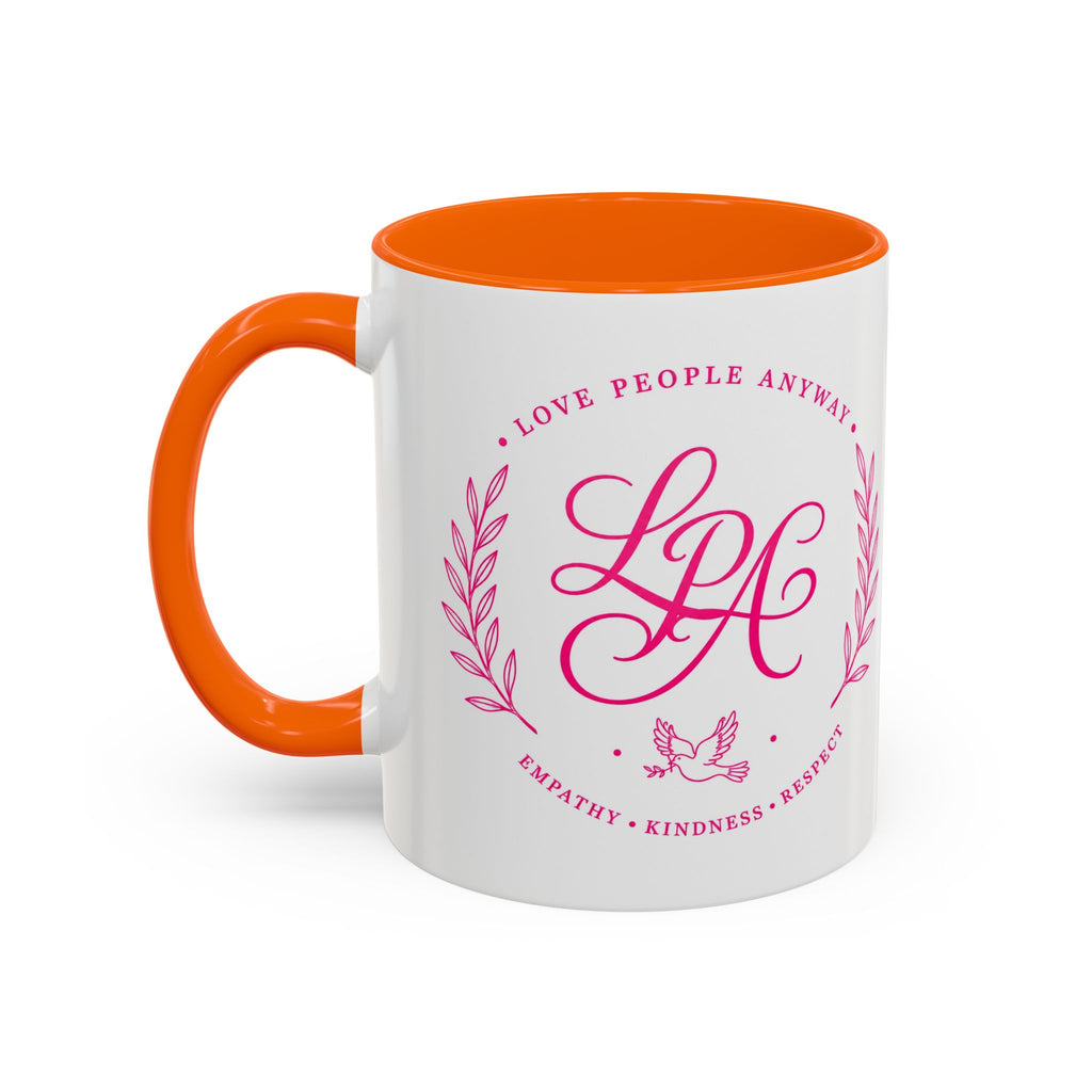 Love People Anyway Coffee Mug | Inspirational Pink Monogram Mug | Faith Freedom Creations
