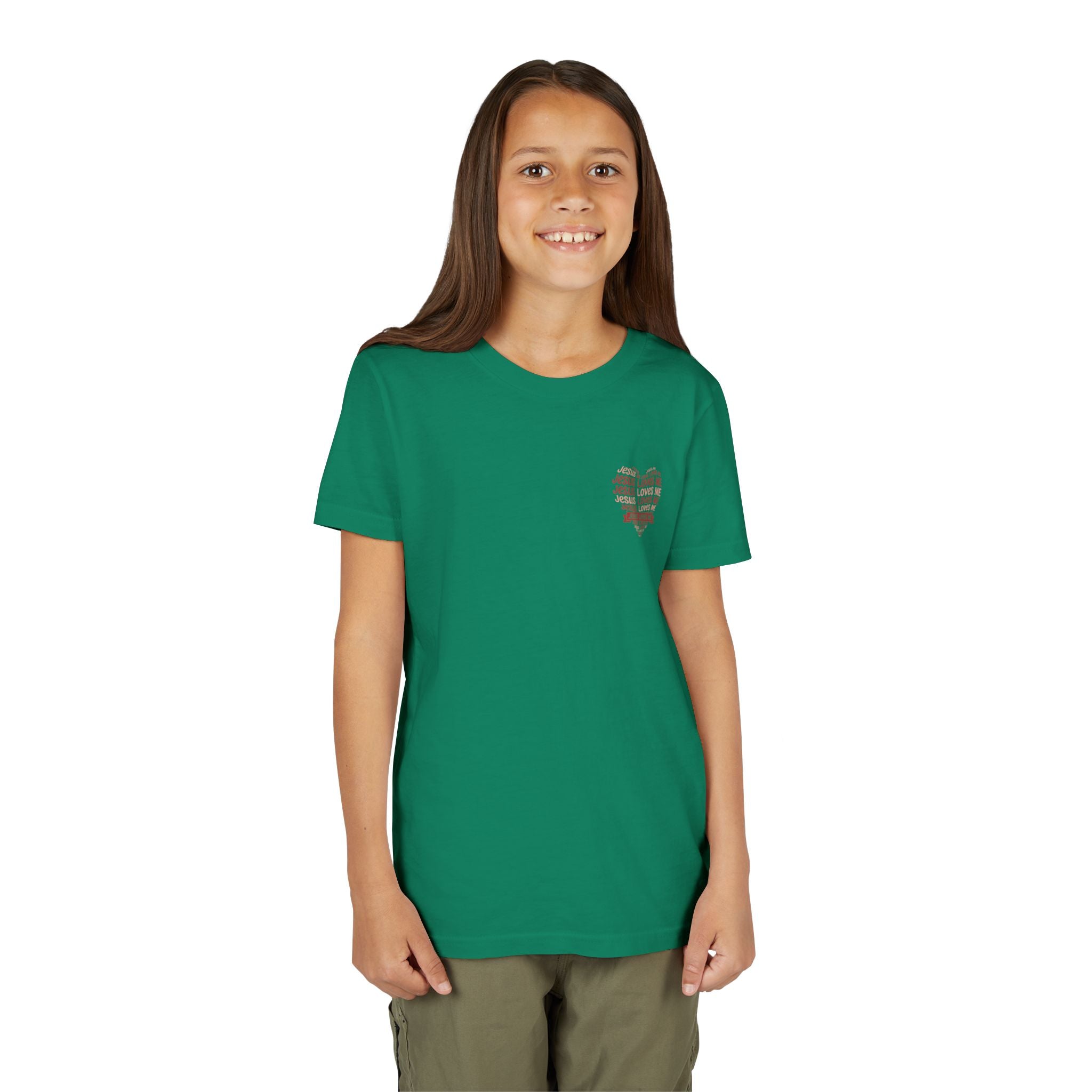 Jesus Loves Me Youth T-Shirt – Heart Word Cloud Christian Kids Tee | Faith Inspired Youth Shirt
