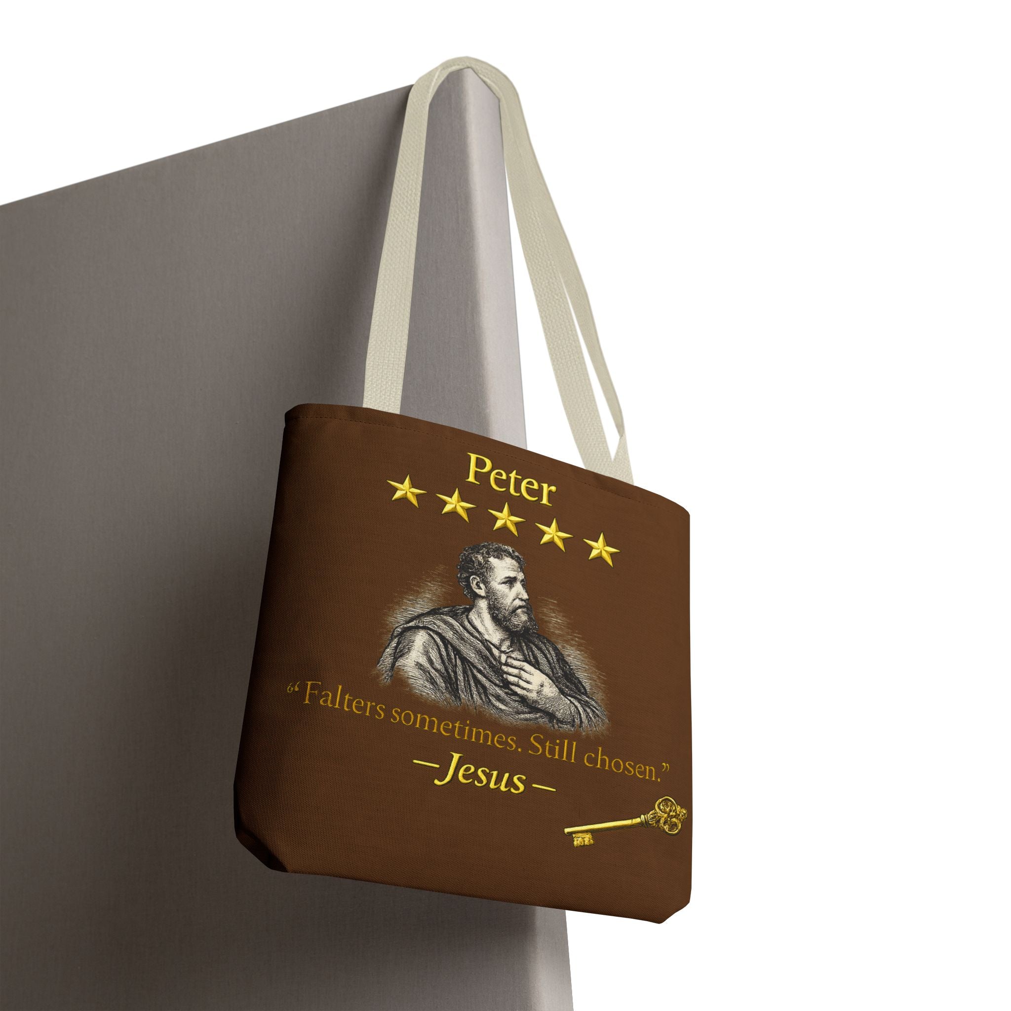 Peter – Tote Bag | “Falters Sometimes. Still Chosen.” Faith Graphic – Five-Star Faith Series