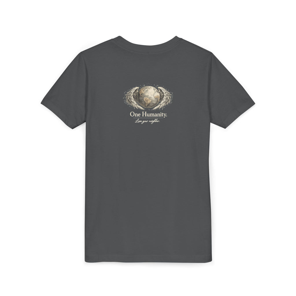 Youth “Quiet Kindness Changes Everything” Tee – Kids Inspirational T-Shirt with Earth & Friends Graphic