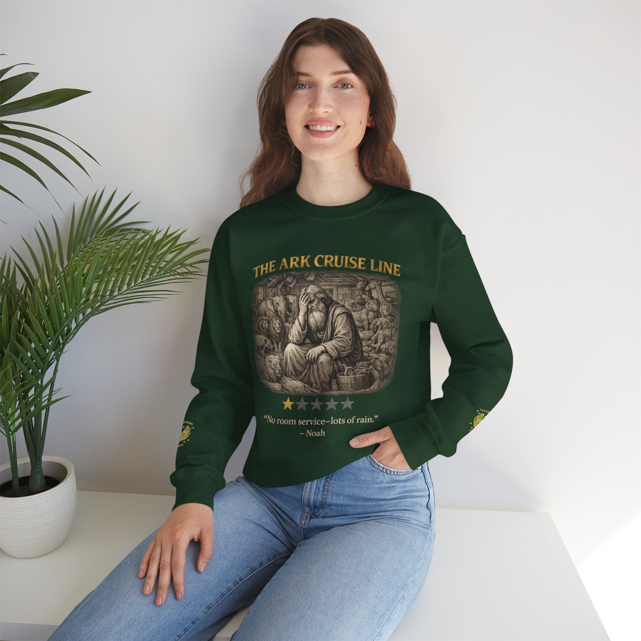 Noah – Crewneck Sweatshirt | “Ark Cruise Liner” Vintage Illustration – Five-Star Faith Series