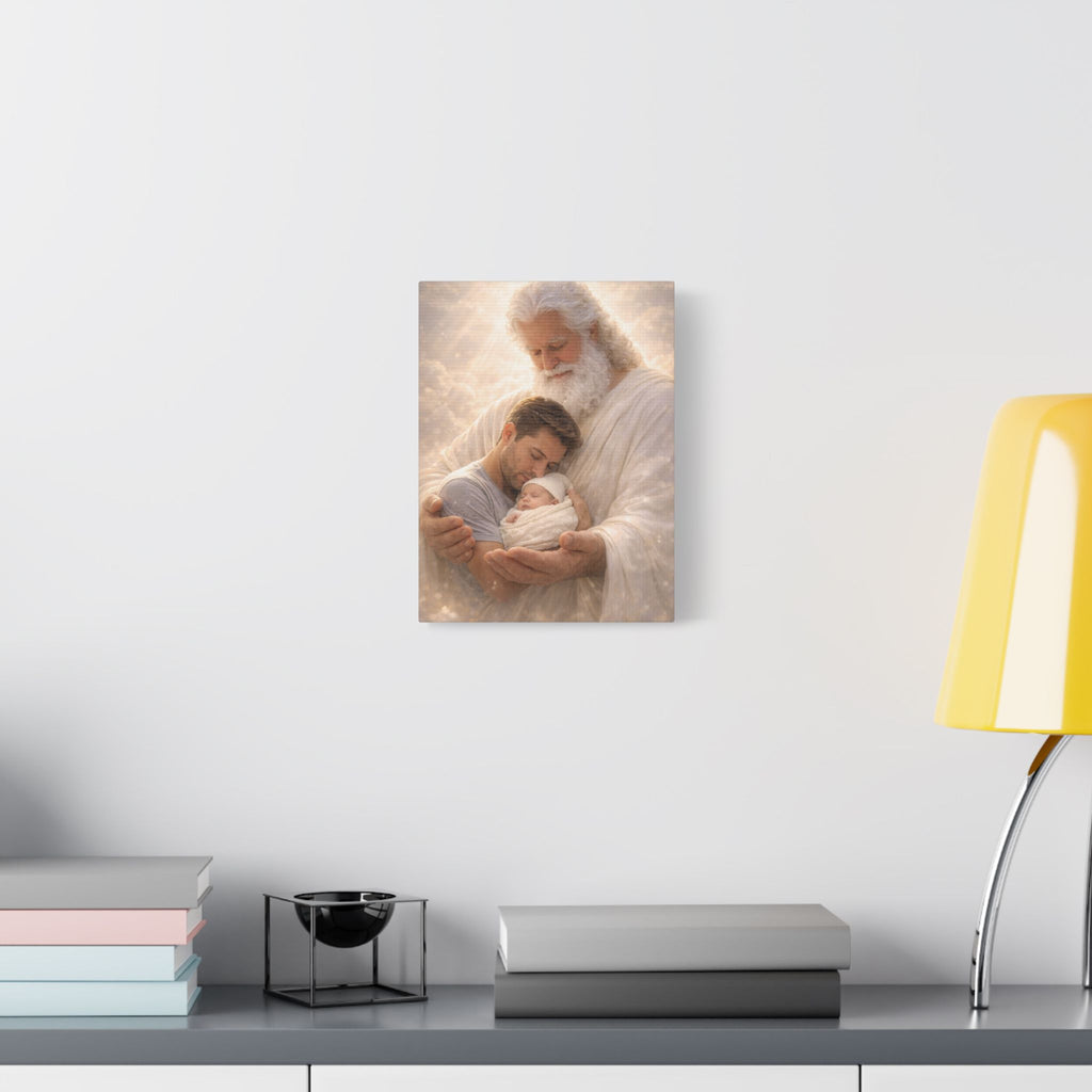 Safely in His Hands Canvas — 'Dad & Baby' Sleeping in God's Embrace Wall Art