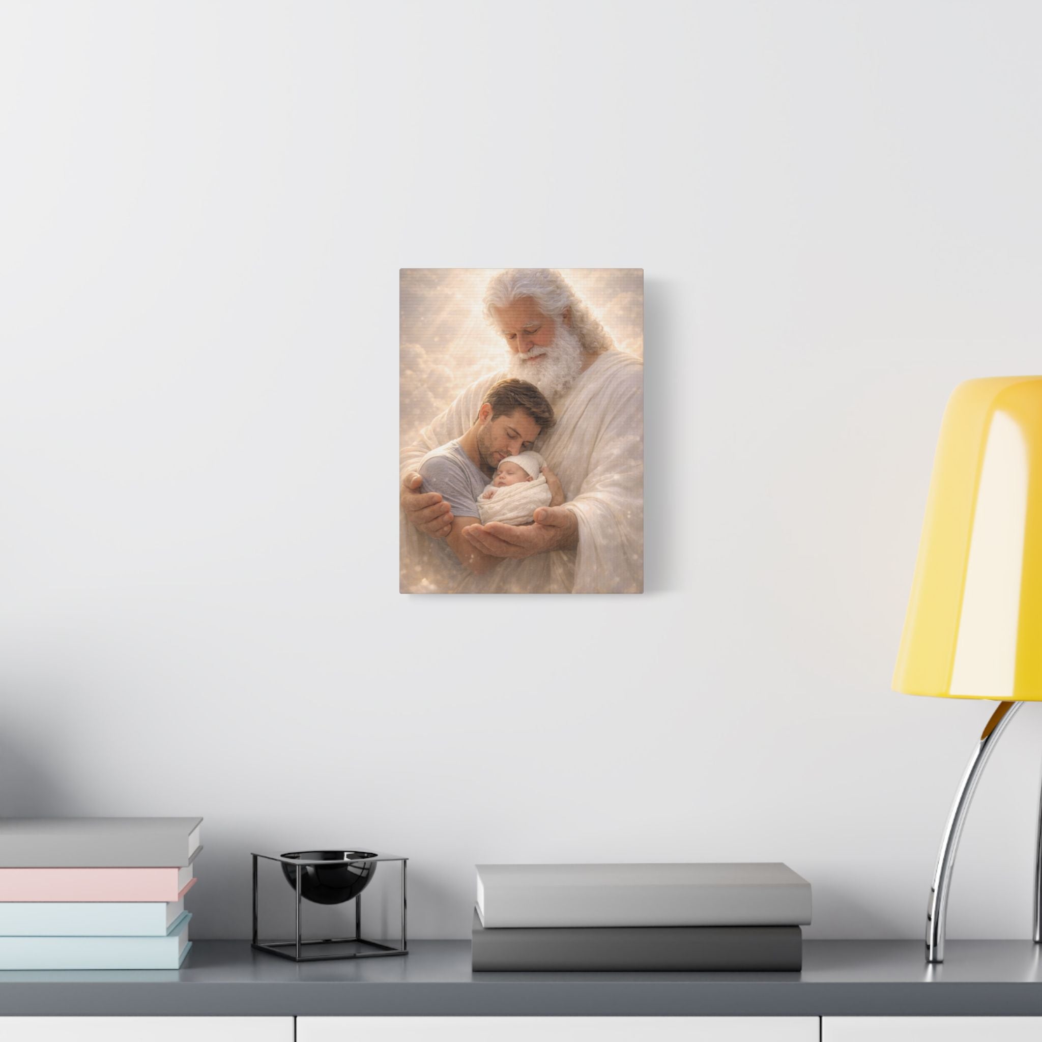 Safely in His Hands Canvas — 'Dad & Baby' Sleeping in God's Embrace Wall Art