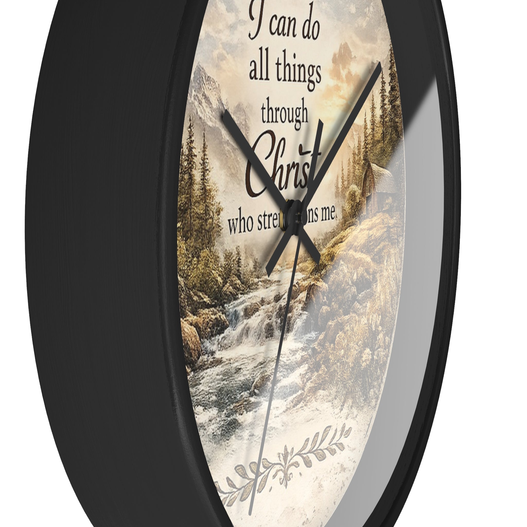 Philippians 4:13 Wall Clock | Inspirational Christian Scripture Clock | Rustic Cabin Faith Decor