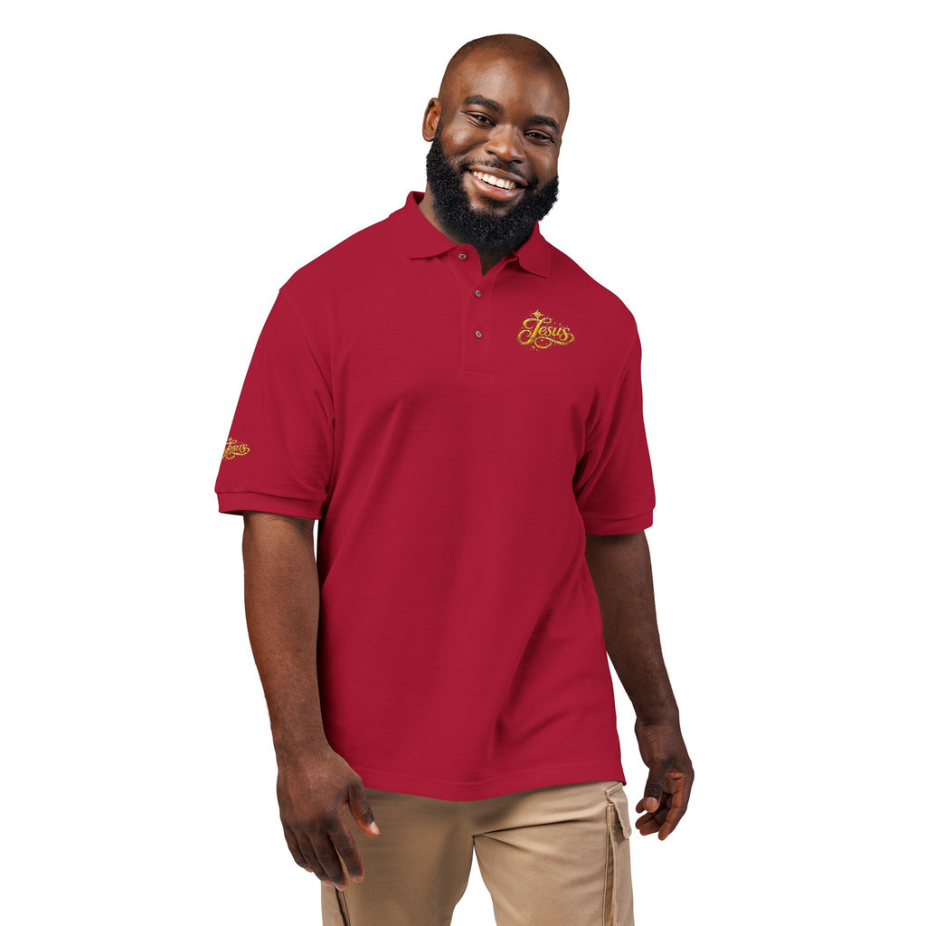 Jesus Gold Fleur Embroidered Polo – Christian Faith Collared Shirt | Elegant Unisex Church Polo