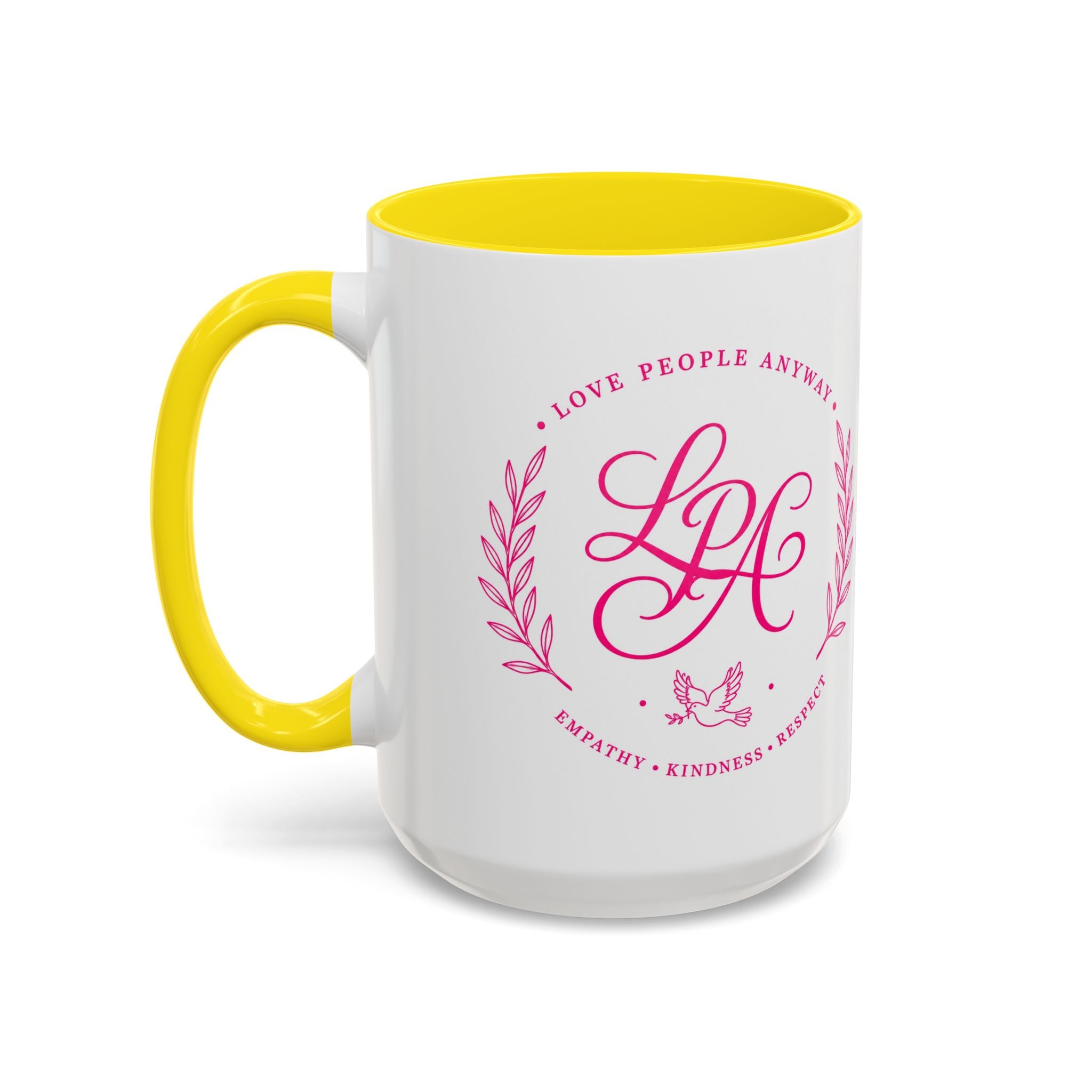Love People Anyway Coffee Mug | Inspirational Pink Monogram Mug | Faith Freedom Creations