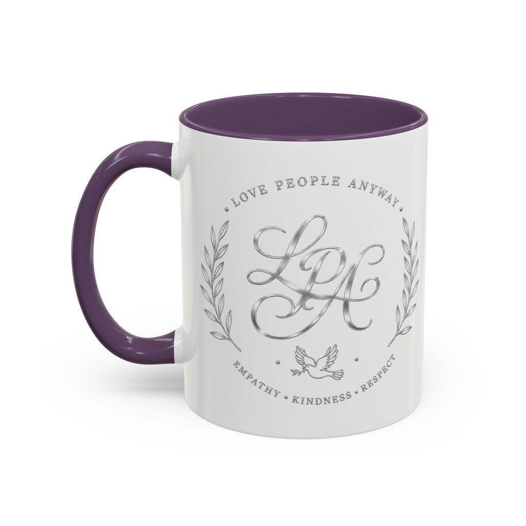 Love People Anyway Silver Accent Coffee Mug | Inspirational Monogram Mug | Faith Freedom Creations