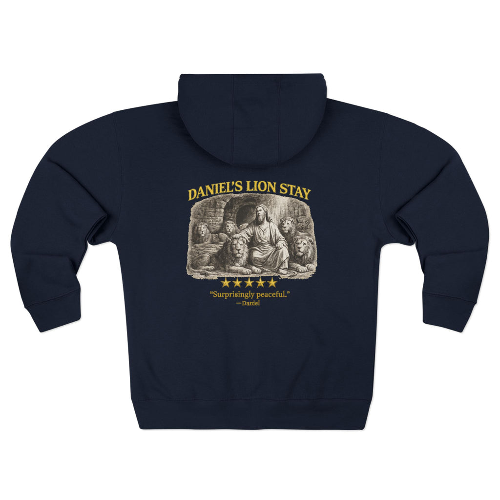 Vintage Lion Statue Zip Hoodie – “Surprising Daniel Lion Den Review” Christian Graphic Hoodie
