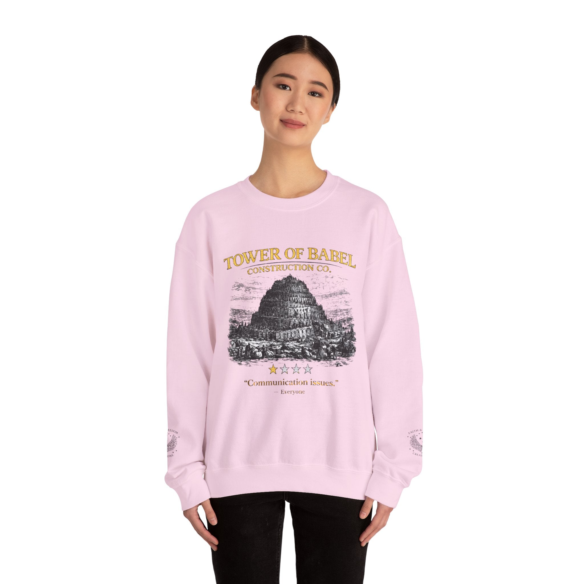 Tower of Babel Crewneck - Vintage Funny Review Graphic Sweatshirt