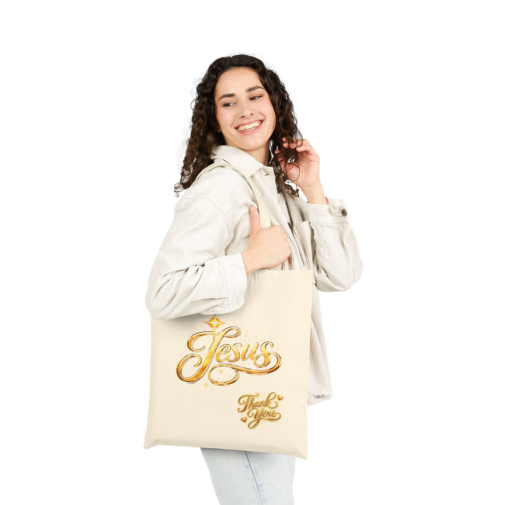 Jesus Script Canvas Tote Bag – Christian Faith Thank You Tote | Church & Bible Bag
