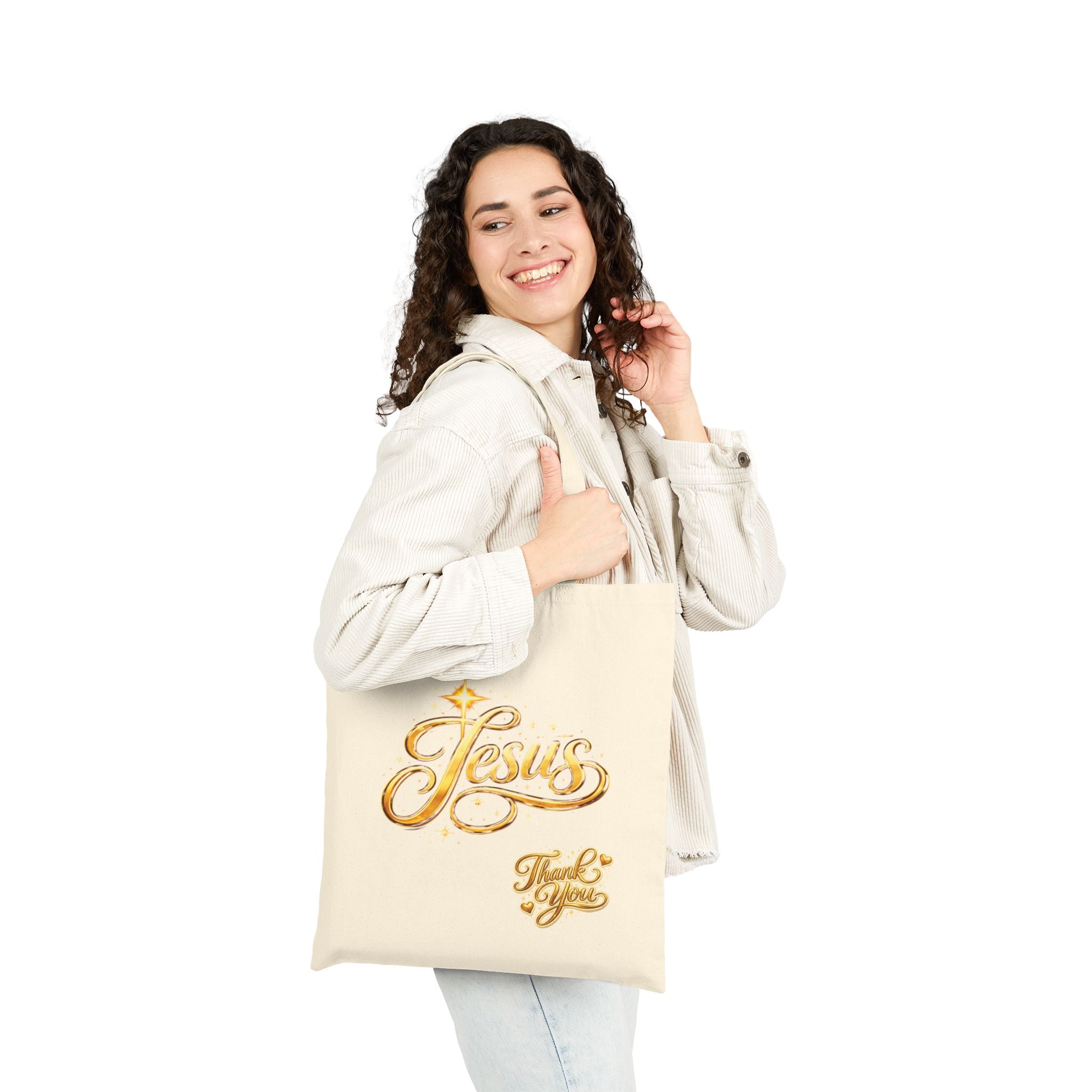 Jesus Script Canvas Tote Bag – Christian Faith Thank You Tote | Church & Bible Bag