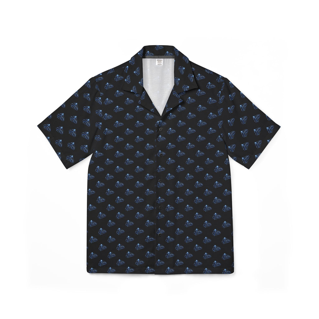 'Jesus' Navy Tropical Hawaiian Camp Shirt — Small Blue Wave Print