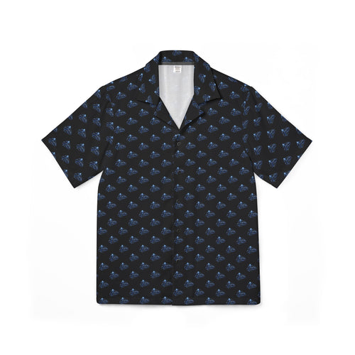 'Jesus' Navy Tropical Hawaiian Camp Shirt — Small Blue Wave Print