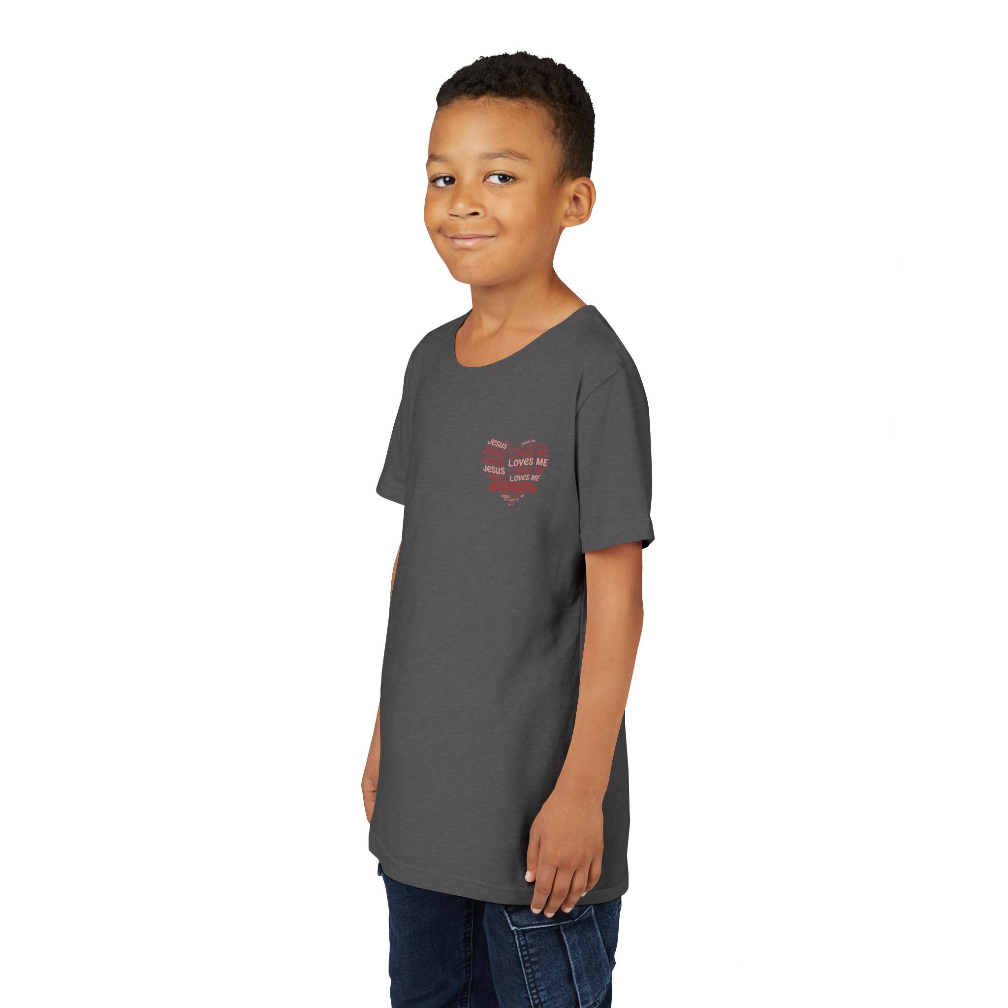 Jesus Loves Me Youth T-Shirt – Heart Word Cloud Christian Kids Tee | Faith Inspired Youth Shirt