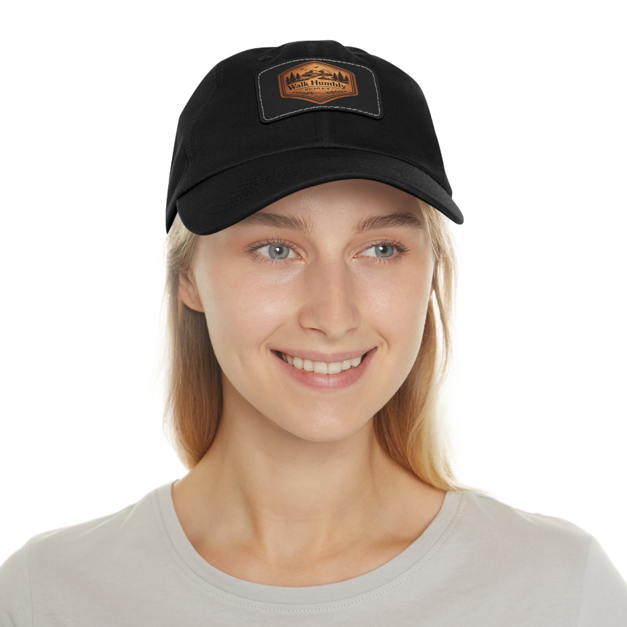 Walk Humbly Leather Patch Dad Hat | Micah 6:8 Christian Outdoor Cap | Faith Freedom Creations