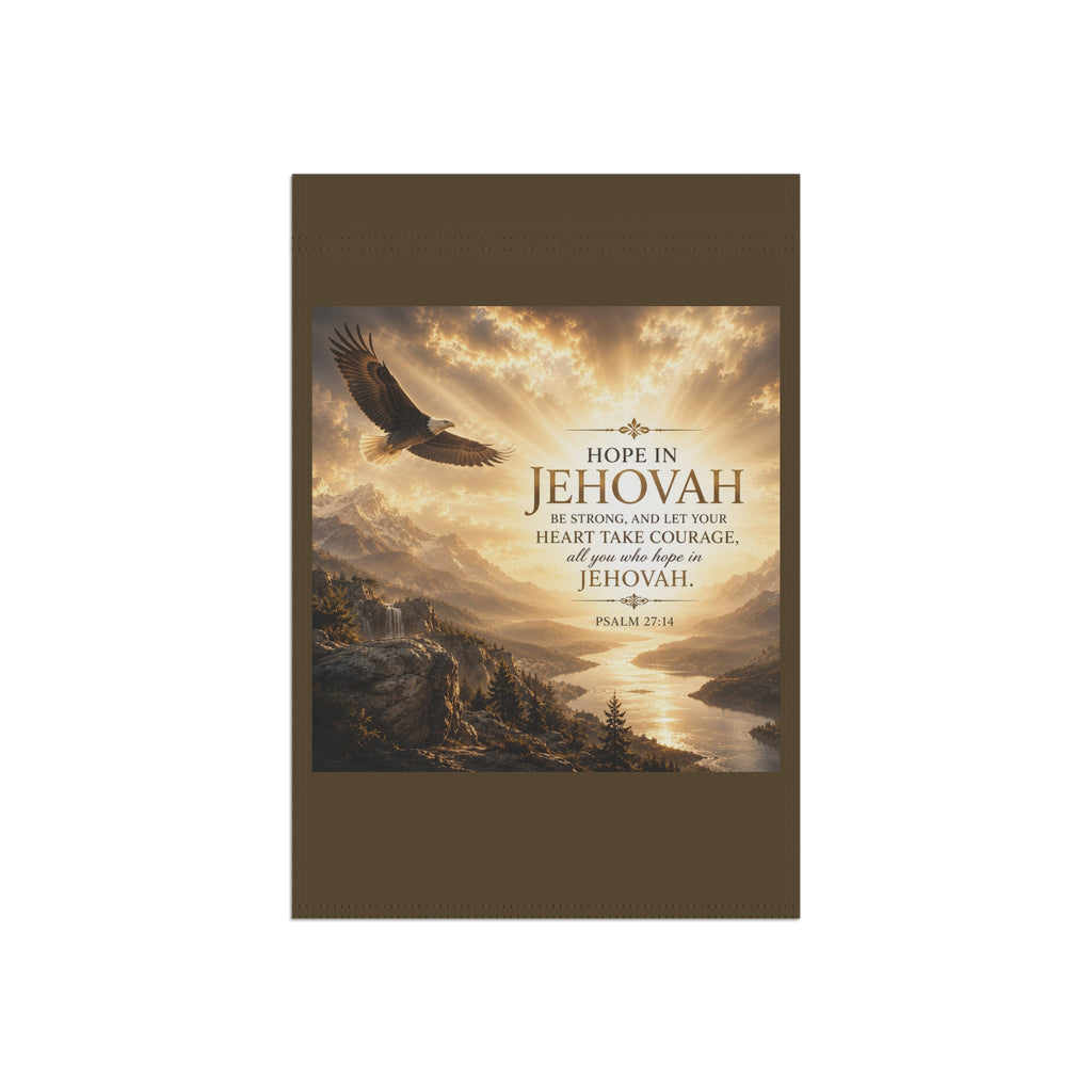 Hope in Jehovah Garden Flag | Psalm 27:14 Inspirational Eagle Banner | Christian Outdoor Decor