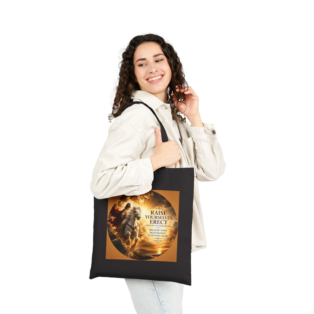 Raise Yourselves Erect Tote Bag | Luke 21:28 Christian Canvas Tote | Inspirational Scripture Shopper