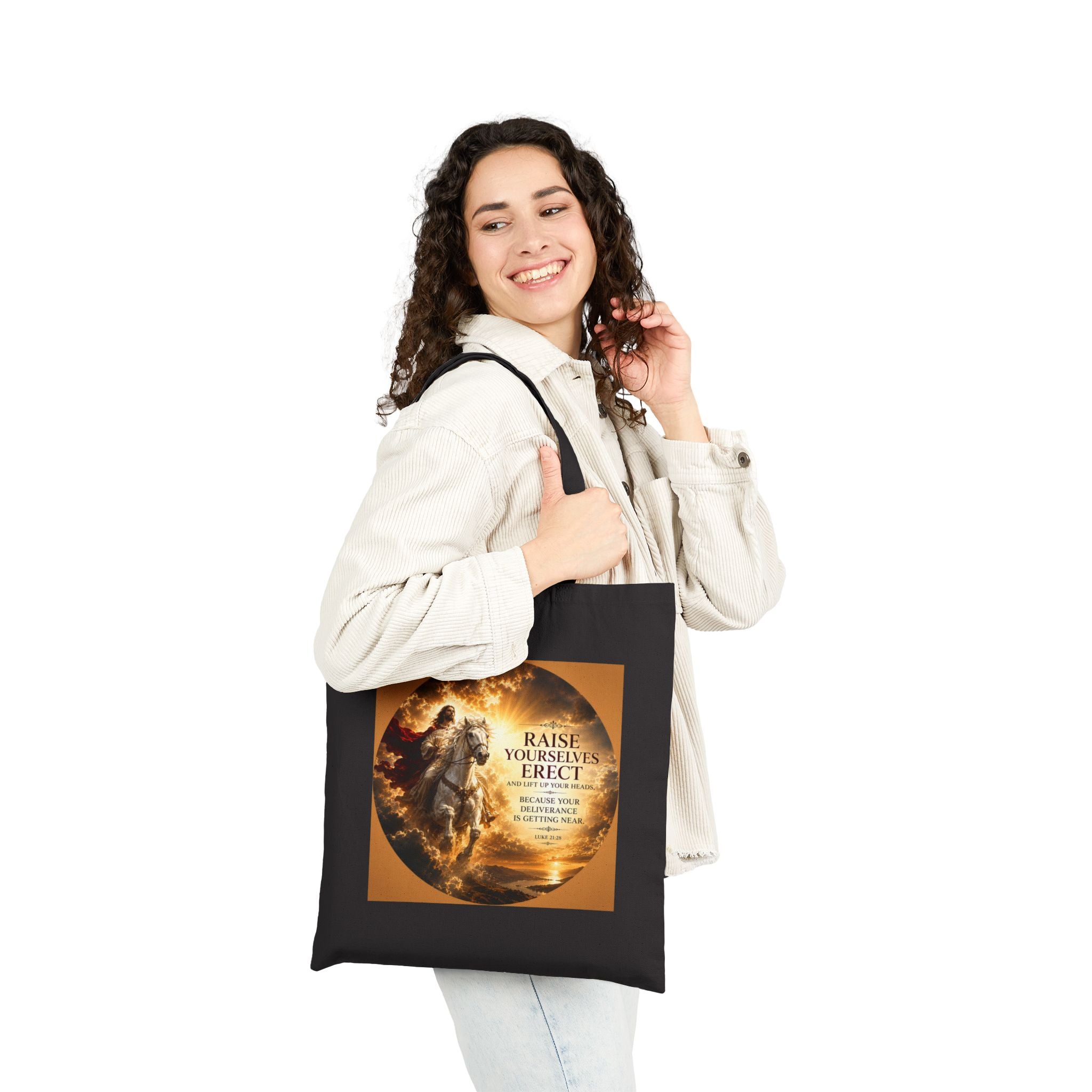 Raise Yourselves Erect Tote Bag | Luke 21:28 Christian Canvas Tote | Inspirational Scripture Shopper