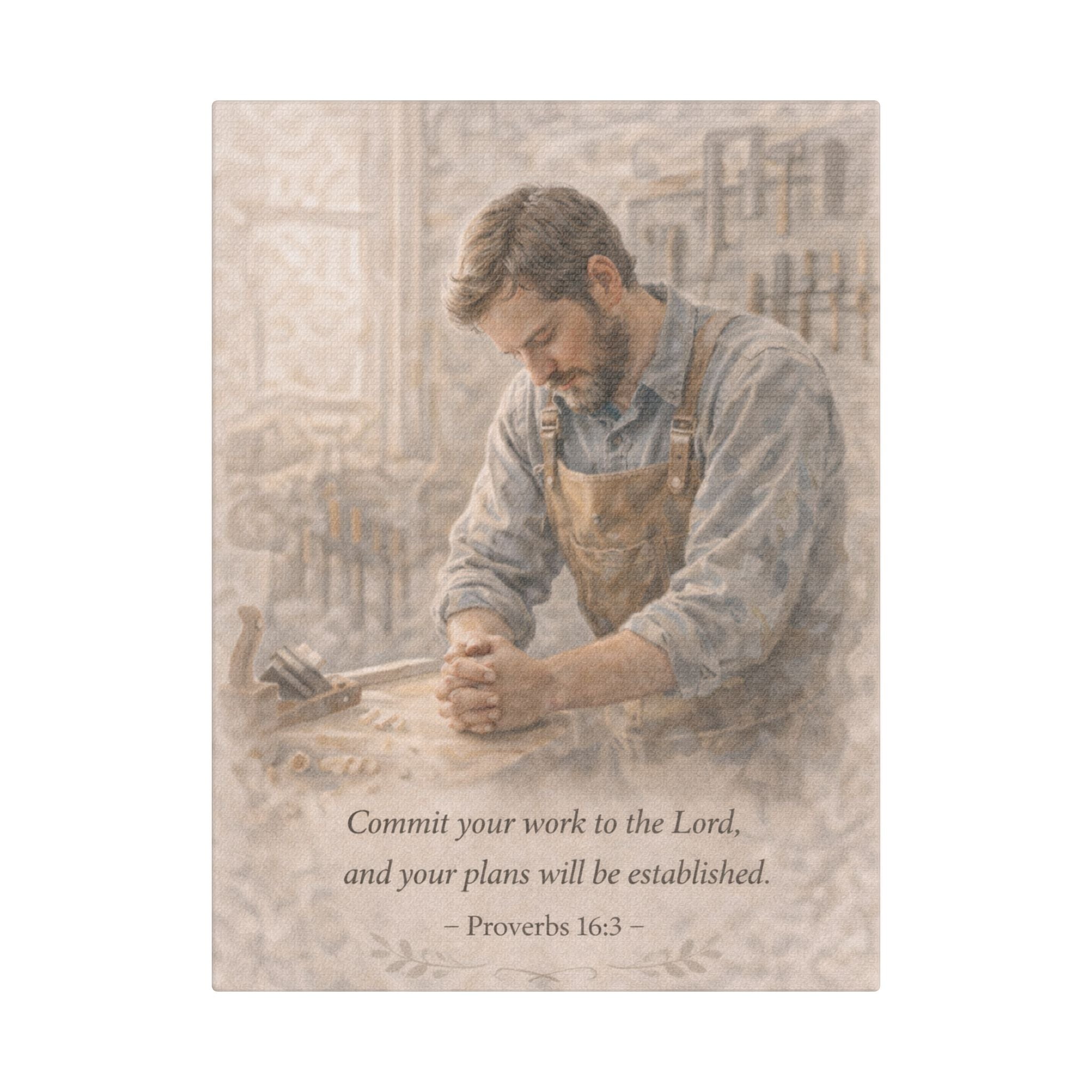 Commit Your Work to the Lord Canvas — Proverbs 16:3 Christian Wall Art