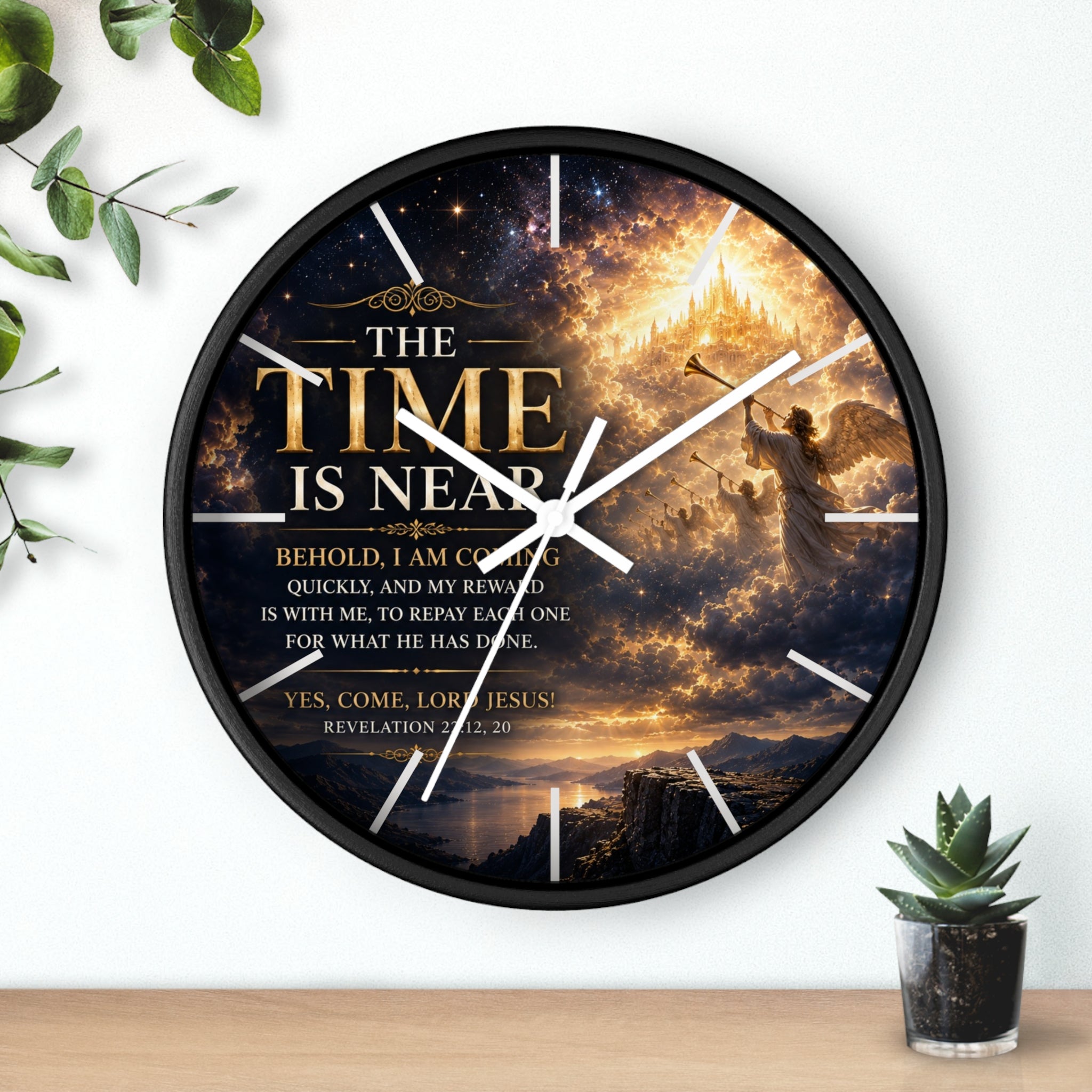 The Time Is Near Wall Clock | Revelation 22 Christian Scripture Clock | Inspirational Faith Decor